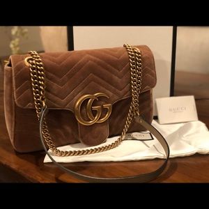 Gucci GG Marmont Tan Velvet Bag
